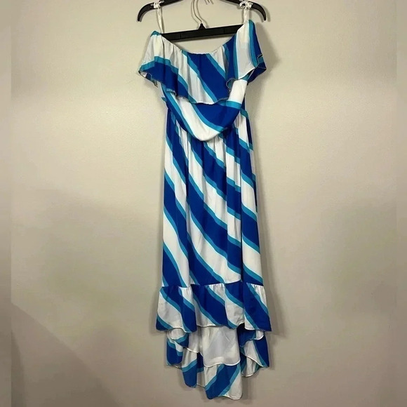 Lilly Pulitzer Blue and White Strapless High Low Dress Size L - Picture 1 of 9